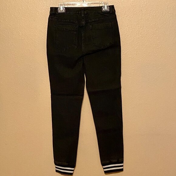 DG2 Diane Gilman Black Denim Jeans Striped Elastic Ankle Cuffs Stretch Size (8T) - Picture 2 of 8